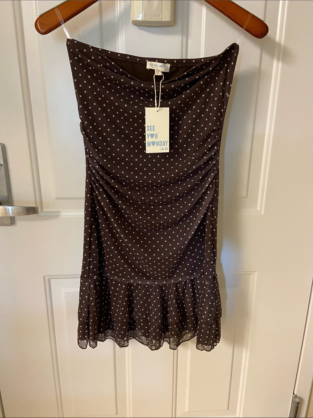 🤎TUBE RUCHED MINI DRESS 
WITH RUFFLES🤎